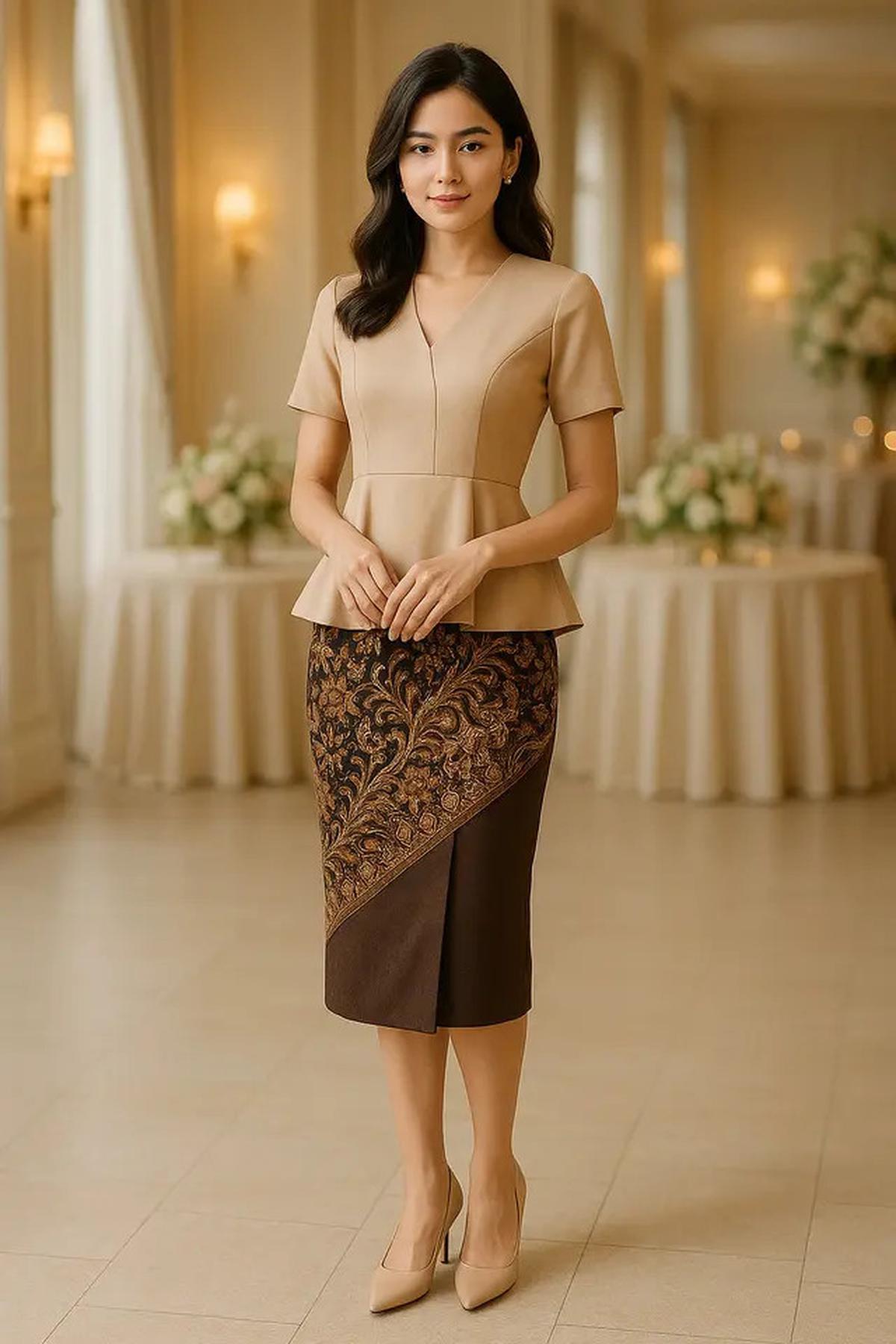 7 Model Rok Batik Kombinasi Kain Polos Wanita Modern yang Elegan