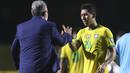 Pada Piala Dunia 2018 lalu Roberto Firmino masih menjadi andalan Tite di lini serang Timnas Brasil. Ia juga kemudian menjadi bagian Tim Samba saat menjuarai Copa America 2019, hingga penampilannya di Copa America 2021 saat menempati posisi runner-up menjadi akhir ia mendapat kepercayaan Tite. (AFP/Pool/Fernando Bizerra)
