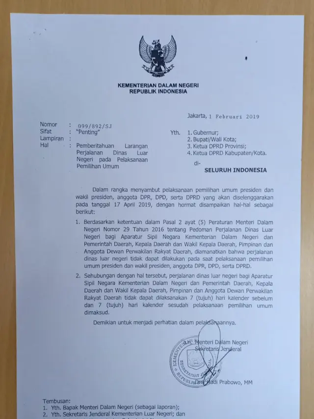 Surat larangan dinas luar negeri