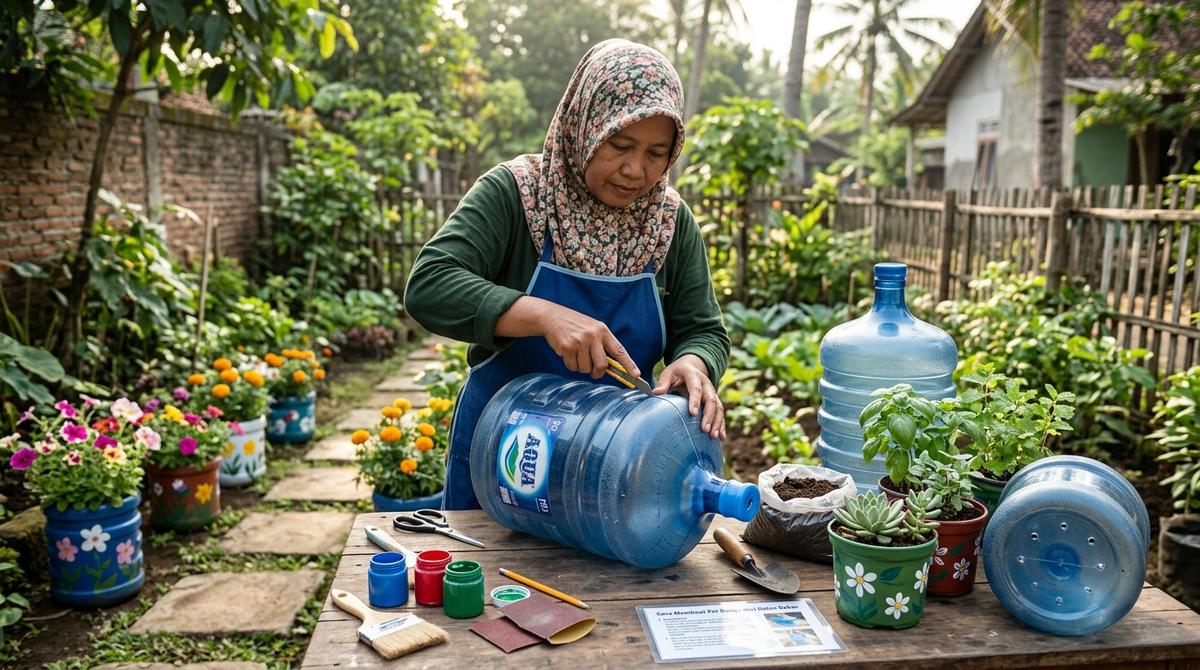 Cara Membuat Pot Bunga dari Galon Bekas (AI generated)