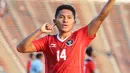 <p>Selebrasi gelandang Timnas Indonesia U-22, Fajar Fathurrahman setelah mencetak gol keempat Timnas Indonesia U-22 ke gawang Myanmar pada laga kedua Grup A SEA Games 2023 di Olympic Stadium, Phnom Penh, Kamboja, Kamis (4/5/2023). (Bola.com/Abdul Aziz)</p>