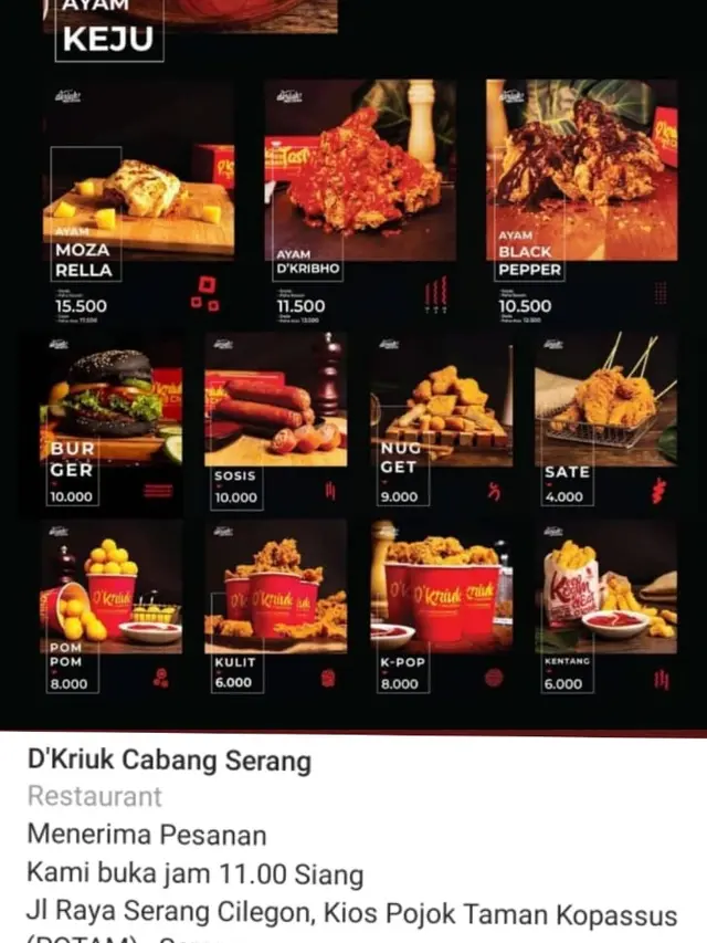 Menu makanan D'Kriuk Fried Chicken milik Indi dan dua rekannya
