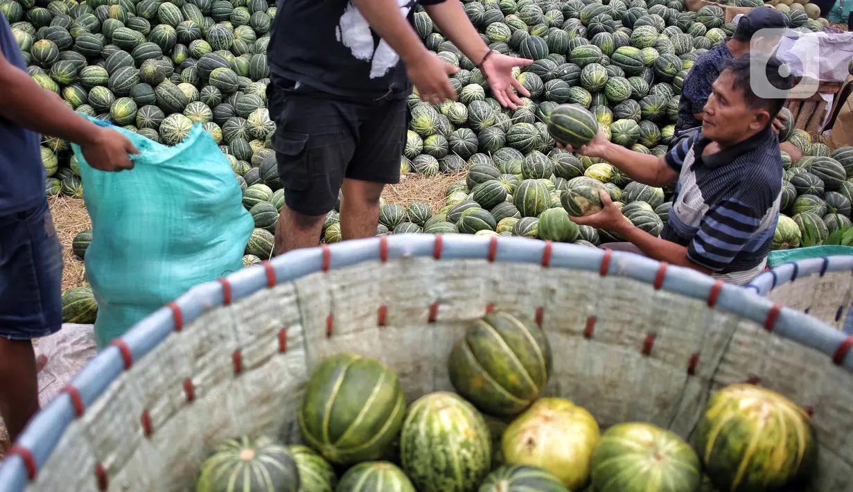 Buah-buahan yang permintaannya meningkat terutama jenis buah yang sering dikonsumsi untuk berbuka puasa, seperti melon, blewah, hingga timun suri. (Liputan6.com/Angga Yuniar)