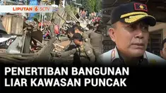 Pembongkaran bangunan liar di kawasan Puncak, Bogor, terus berlanjut. Kehadiran bangunan liar dianggap mengganggu saluran air dan berdiri di atas tanah pemerintah.