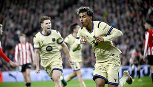 Barcelona berhasil membawa pulang tiga poin dari San Mames berkat gol semata wayang Lamine Yamal di babak kedua. (AFP/Ander Gillenea)