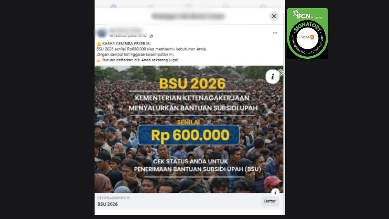 Cek Fakta Liputan6.com mendapati klaim link untuk mengecek status penerima BSU 2026. (Foto: tangkapan layar Facebook)