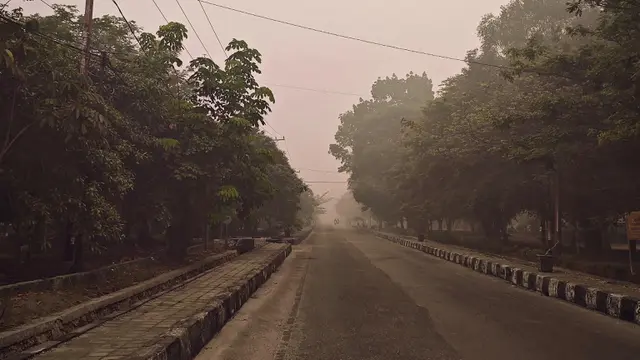 Potret Depan Rumah Gubernur dan Jalanan Palangka Raya Diselimuti Kabut Asap