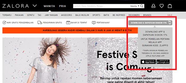 Zalora termasuk e-commerce yang paling getol memberikan kode promo melalui app/copyright iPrice.co.id