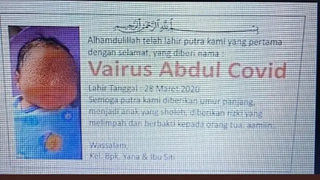 5 Potret Nama Anak Terinspirasi dari Virus COVID-19 Ini Kelewat Kreatif