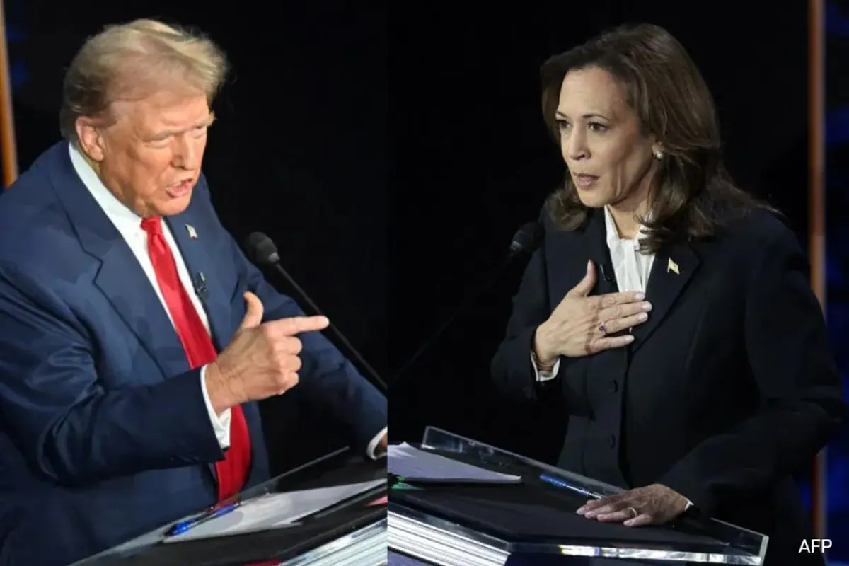 Kamala Harris menyerang Donald Trump terkait isu tarif pajak dalam debat pilpres AS 2024. Adu argumen lantas terjadi (AFP).