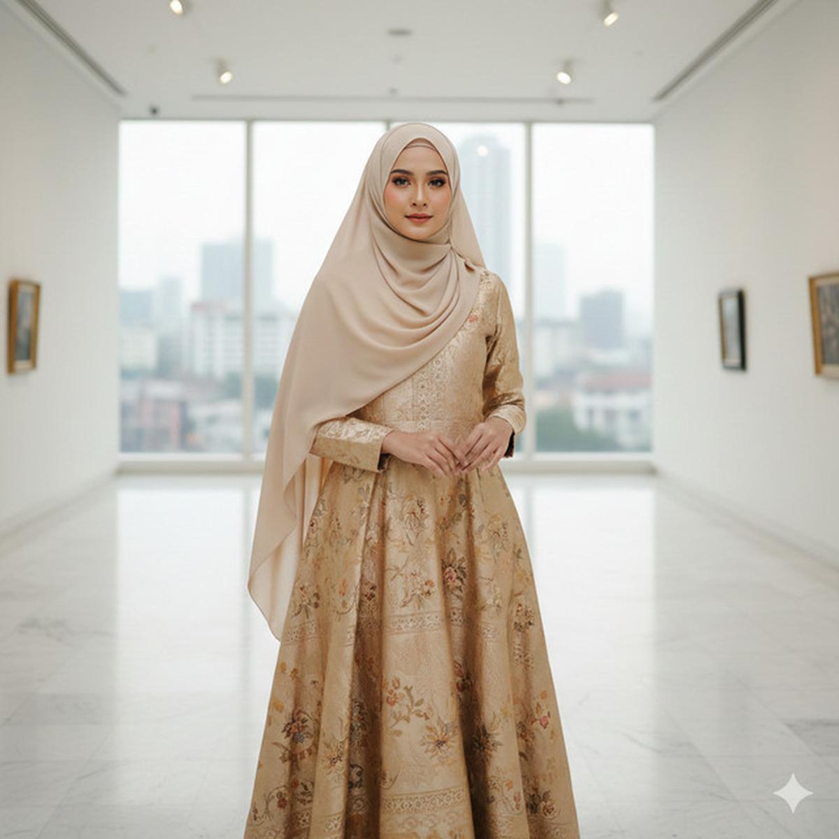 Gamis Batik Brokat Warna Champagne Cocok dengan Kerudung Apa? Ini 7 Rekomendasinya yang Elegan