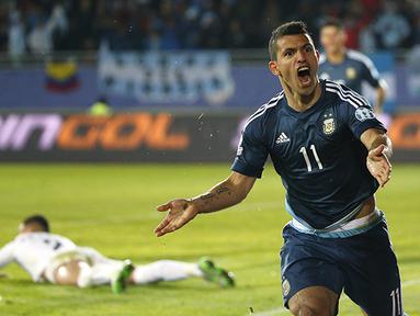Selebrasi gol Sergio Aguero. (EPA/Juan Carlos Cardenas)