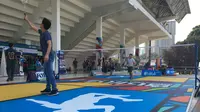 Lapangan Air Badminton yang diperkenalkan di Indonesia Open 2019. Air Badminton menjadi pengembangan baru dari cabang olahraga bulutangkis yang tengah dilakukan oleh BWF