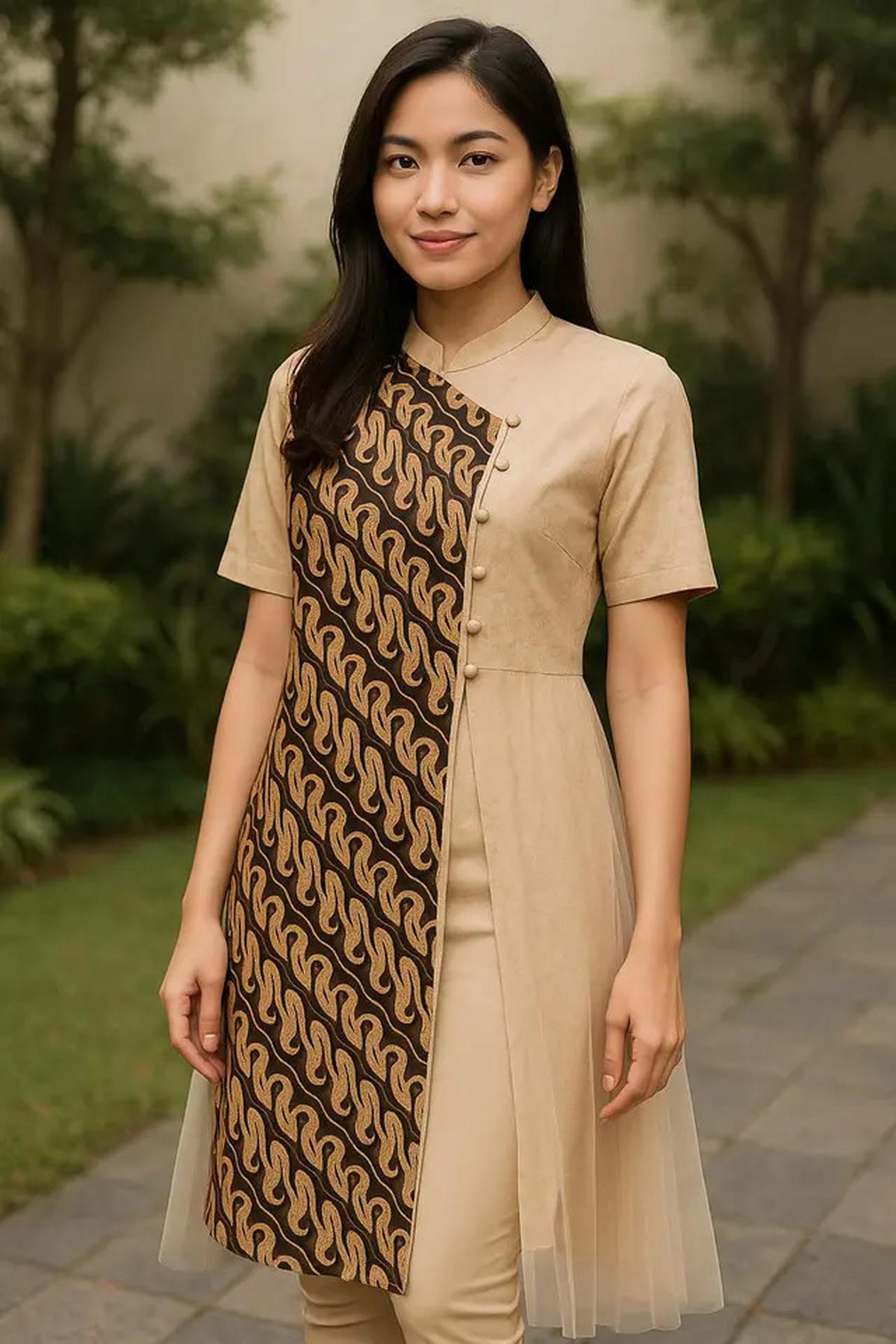 8 Model Tunik Batik Kancing Samping dengan Belahan Panjang 2025, Tampil Lebih Langsing dan Anggun