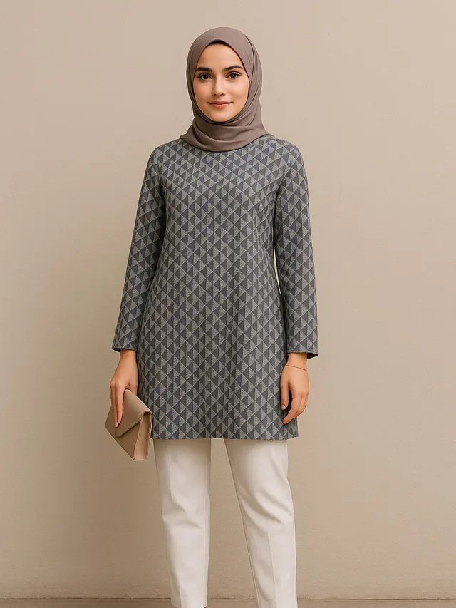 Setelan Tunik Panjang dan Celana Lurus untuk Wanita Kantoran (Foto: ChatGPT)