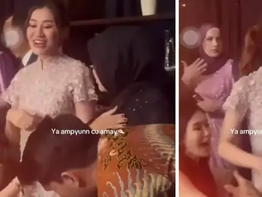 Ini adalah momen ketika perut Aaliyah Massaid kepergok dielus oleh salah satu kerabat. Saat perutnya dielus, Aaliyah Massaid melempar senyuman dan juga turut memegang perutnya. Melihat video tersebut, netizen ramai mendoakan anak kedua Reza Artamevia ini ini tetap sehat jika informasi yang beredar bahwa ia tengah mengandung anak pertama benar adanya. (Liputan6.com/TikTok/@diari_aalthor )