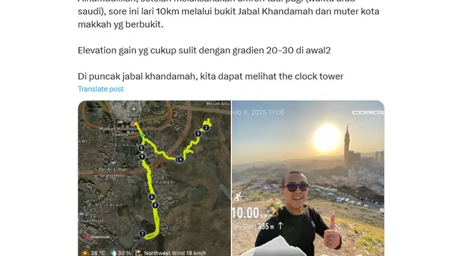 Dokter Tirta Cerita Pengalaman Lari Sore Lewati Jabal Khandamah Makkah Usai Umrah