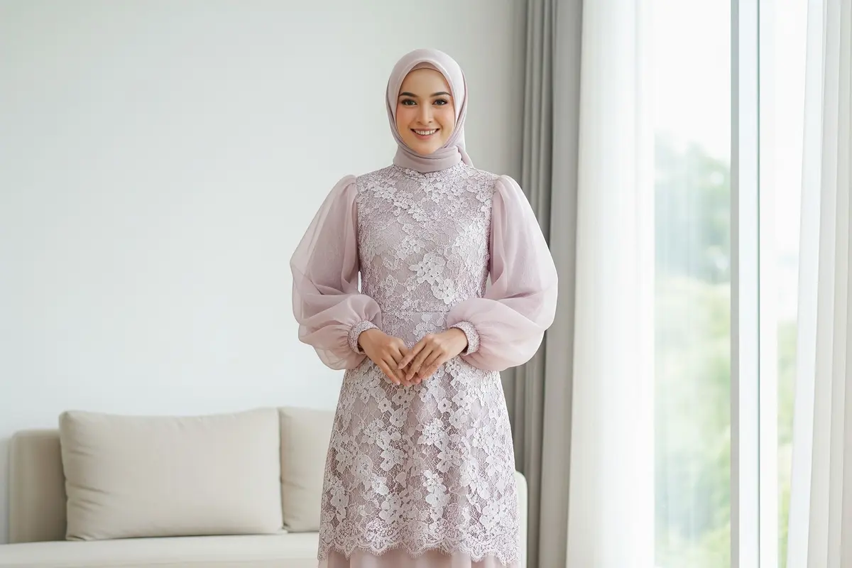 9 Model Gamis Kombinasi Brokat Organza, Pilihan Anggun dan Glamor