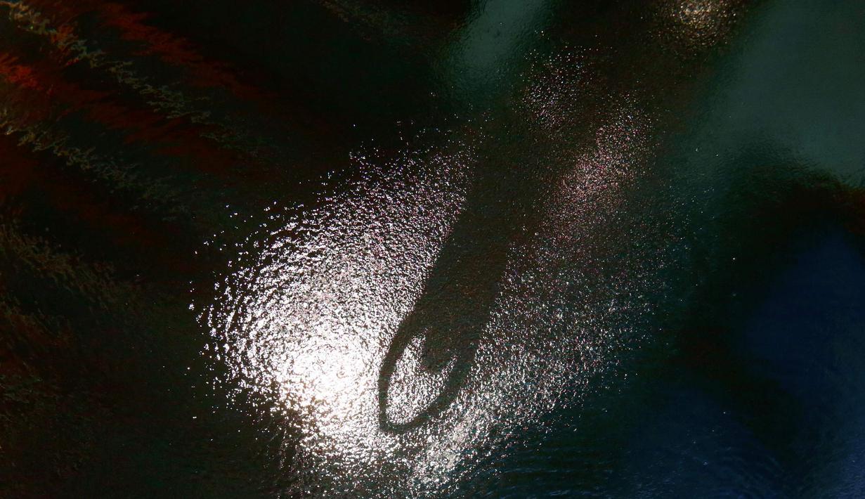 Siluet peloncat indah Australia, James Connor, saat tampil di nomor papan 3m putra loncat indah Kejuaraan Dunia Akuatik 2015 di Kazan, Rusia. (31/7/2015). (Reuters/Stefan Wermuth)