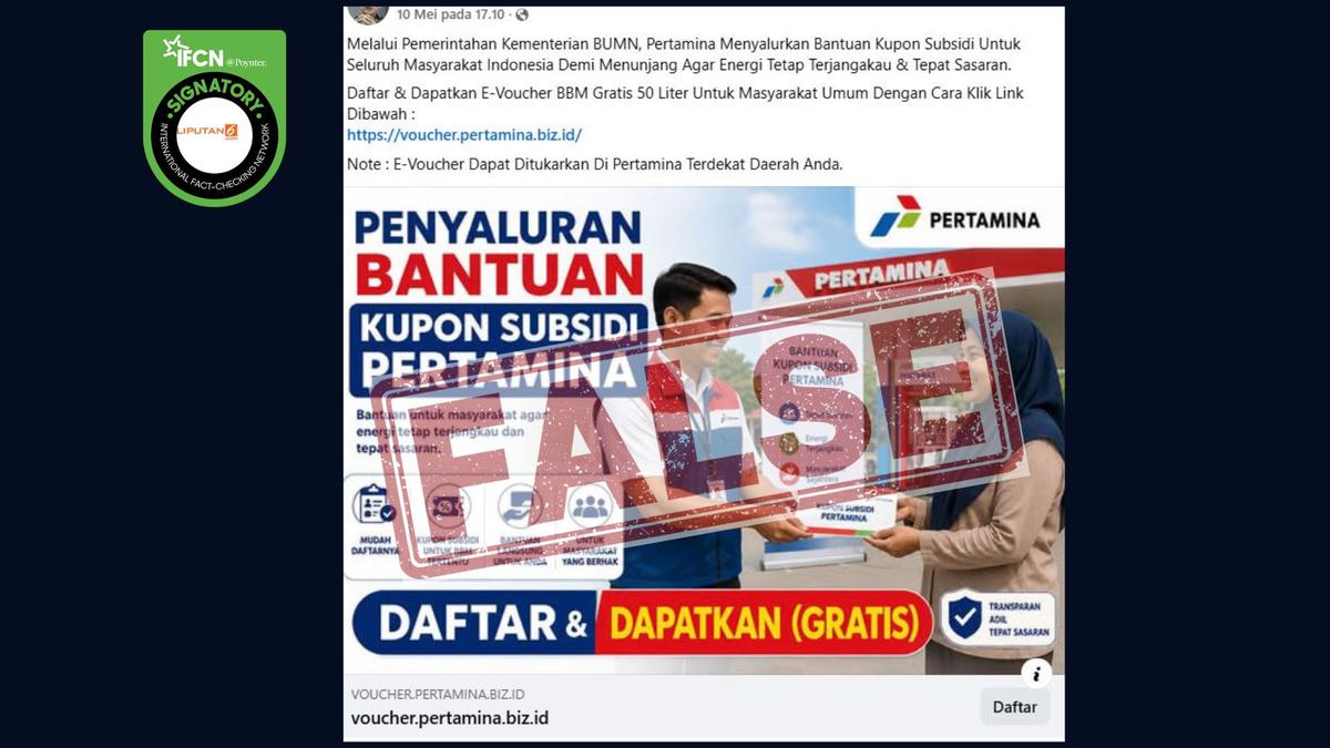 Cek Fakta: Tidak Benar Link Bantuan Pertamina Kupon Subsidi E-Voucher BBM Gratis 50 Liter