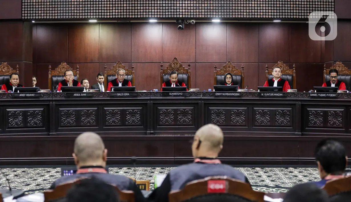 Mahkamah Konstitusi (MK) menggelar sidang uji materiil Undang-Undang nomor 28 tahun 2014 tentang Hak Cipta di Gedung Mahkamah Konstitusi, Jakarta, Kamis (10/7/2025). (Liputan6.com/Herman Zakharia)