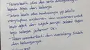 Surat Basuki Tjahaja Purnama (Ahok) untuk indah. Ahok menuliskan ucapan terima kasih atas doa serta dukungan untuk dirinya dan keluarga saat berada di Mako Brimob. (Instagram/@basukibtp)