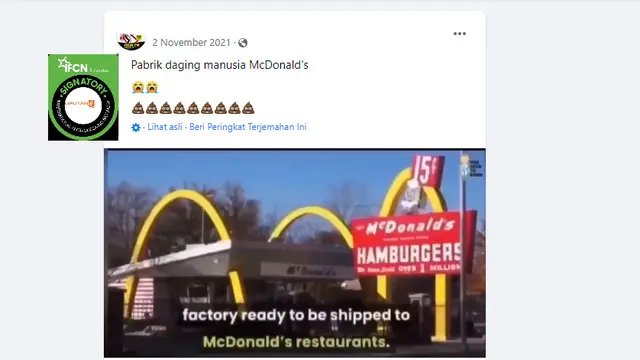 Cek Fakta Liputan6.com menelusuri klaim video pabrik daging manusia McDonald’s