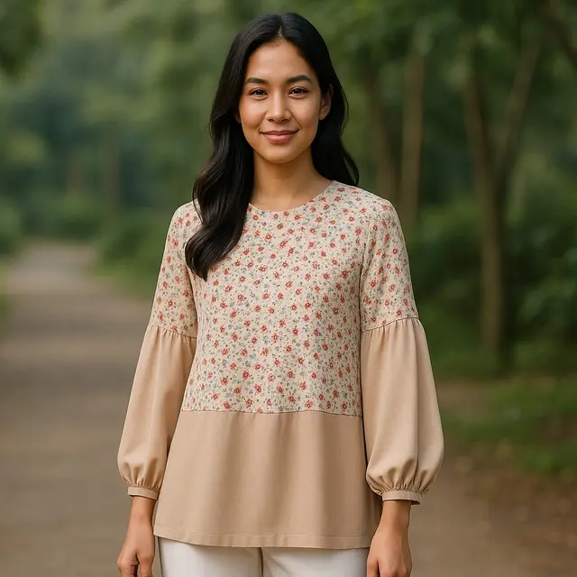 7 Model Tunik Motif Bunga Kecil Lengan Bishop, Bikin Tampilan Feminin dan Anggun di Segala Acara