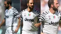 Gonzalo Higuain tampak kegendutan dengan kostum Juventus (Foto: The18)