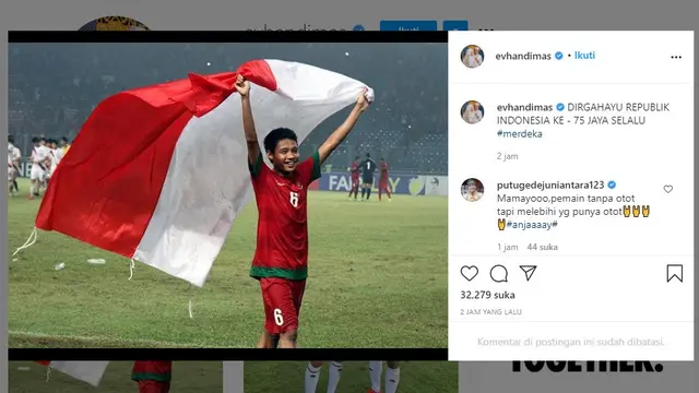 Ucapan Hari Kemerdekaan Republik Indonesia dari Evan Dimas Darmono (Instagram @evhandimas)