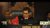 Tak ada yang pernah menduga bahwa Hamdan Zoelvalah yang pada akhirnya mengetuk palu sidang dan memutuskan untuk menolak gugatan Prabowo-Hatta (Liputan6.com/Johan Tallo)