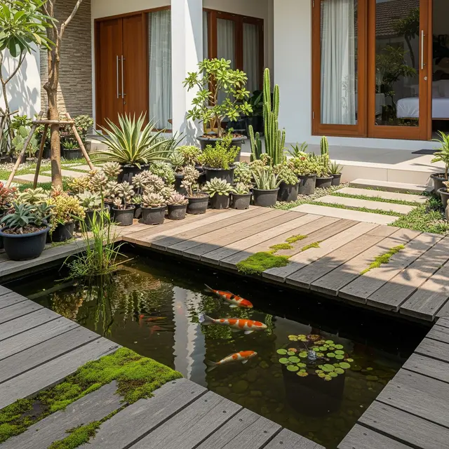 Inspirasi Kolam Ikan Mini Berpadu Taman Kering yang Minim Perawatan (AI)