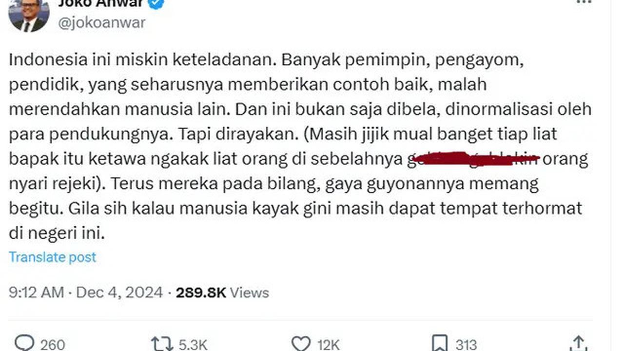 Joko Anwar Diduga Singgung Kasus Viral Gus Miftah: Indonesia Miskin Keteladanan