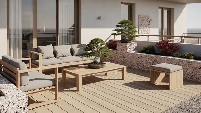 Desain Teras 2x3 Meter di Desa dengan Paduan Kayu dan Tanaman