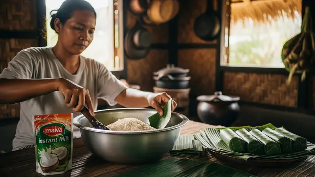 Membuat Lontong Pakai Santan Instan