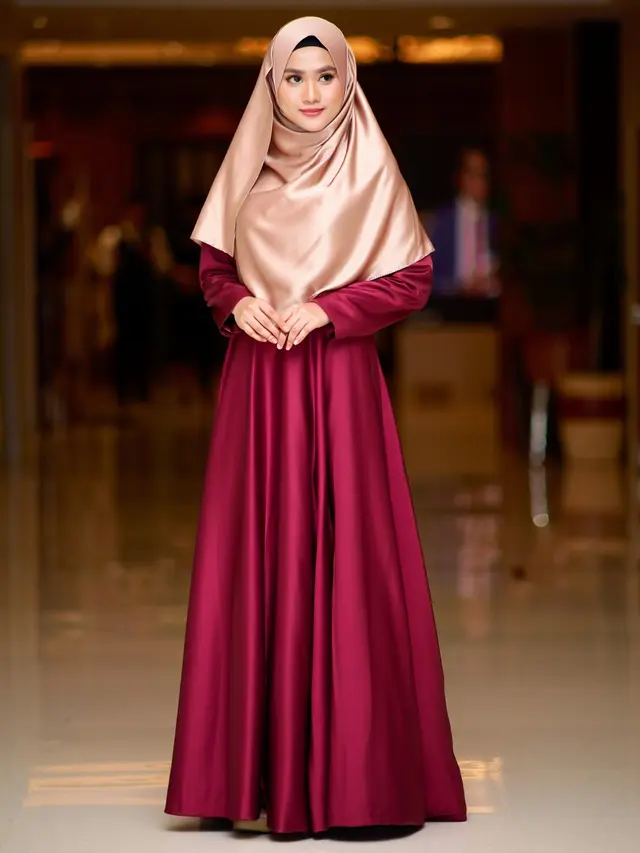 Dress Panjang Elegan Kombinasi Pashmina Muslimah