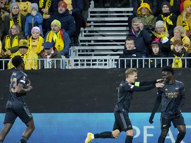 Arsenal berhasil membawa pulang tiga poin dari markas Bodo/Glimt di Aspymra Stadion, Norwegia, Kamis (13/10/2022). (Fredrik Varfjell/NTB Scanpix via AP)