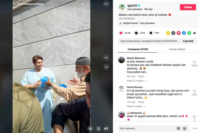 Aksi mulia Ivan Gunawan berbagi nasi kebuli di Makkah saat umrah, antrean sampai mengular