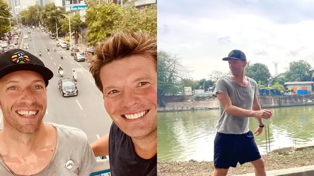 Tiba di Jakarta, Chris Martin Bergaya Bak Warga Lokal dengan Kaus Oblong Super Tipis