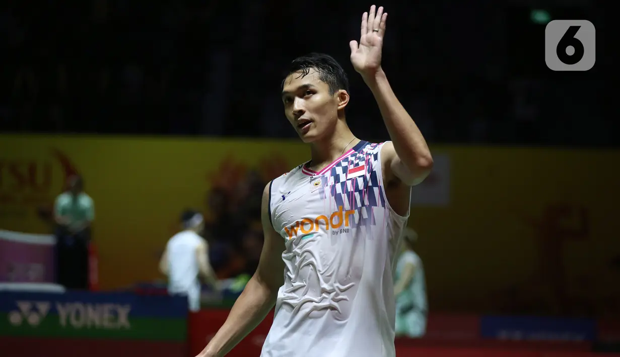 Kemenangan atas Kenta Nishimoto sekaligus mengantar Jonatan Christie melaju ke semifinal Indonesia Masters 2025. (Liputan6.com/Helmi Fithriansyah)