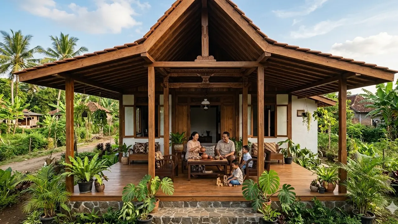 Rumah Minimalis di Kampung dengan Atap Joglo Sederhana (Foto: Gemini AI)