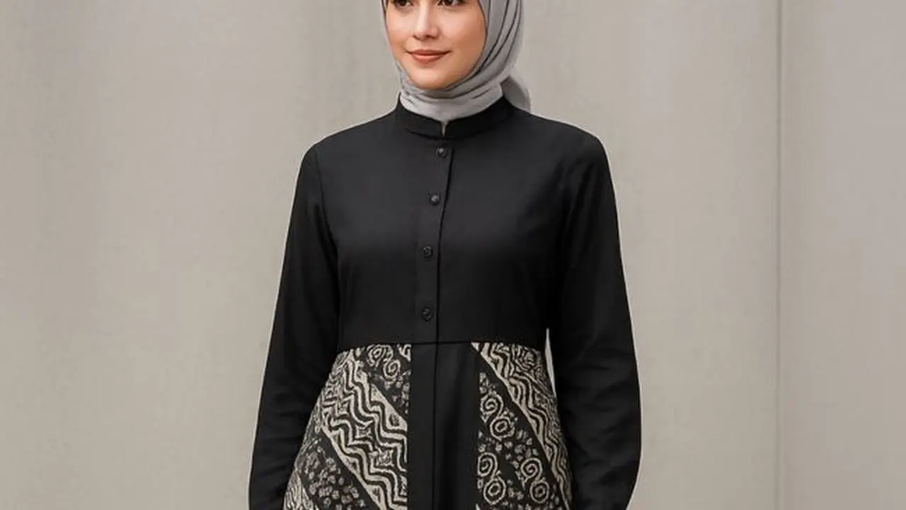 Ilustrasi Gamis Batik Kerah Shanghai (Sumber: Meta AI)