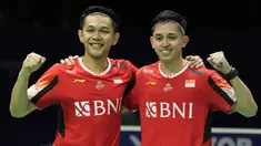 Tim bulutangkis putra Indonesia berhasil meraih kemenangan 3-0 atas Chinese Taipei di semifinal Piala Thomas 2024 di Hi Tech Zone Sports Centre, Chengdu, China, Sabtu (4/5/2024). (AP Photo/Ng Han Guan)