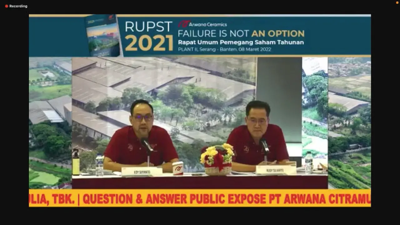 Paparan publik PT Arwana Citra Mulia Tbk (ARNA), Selasa (8/3/2022) (Dok: tangkapan layar/Pipit I.R)