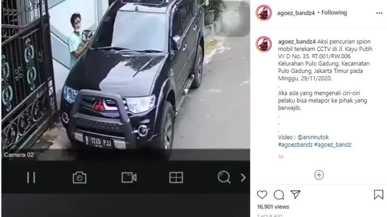 Viral Detik-Detik Aksi Pencurian Spion Terekam CCTV (Instagram @agoez_bandz4)