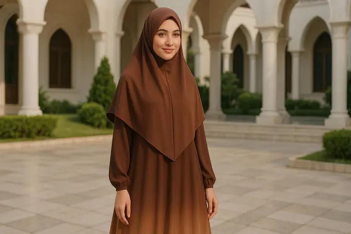 8 Pilihan Model Gamis Syari Polos Kombinasi 2 Warna Terbaru