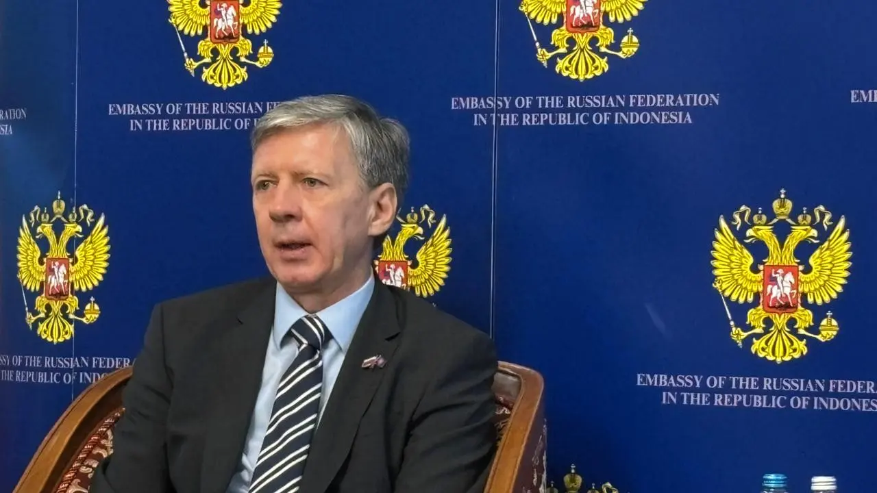 Duta Besar Rusia untuk ASEAN Evgeny Zagaynov dalam press briefing di Jakarta, Rabu (24/6/2026).