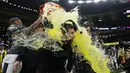 Pelatih Philadelphia Eagles, Nick Sirianni merayakan kemenangan atas Kansas City dalam laga final yang berlangsung di Caesars Superdome, New Orleans, Louisiana, Senin (10/02/2025). (AP Photo/Matt Slocum)