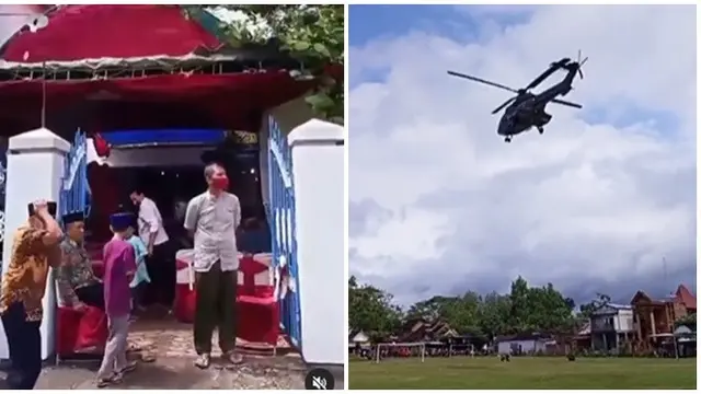 Viral Helikopter Mendarat di Depan Tenda Pernikahan, Bikin Syok Tamu Undangan
