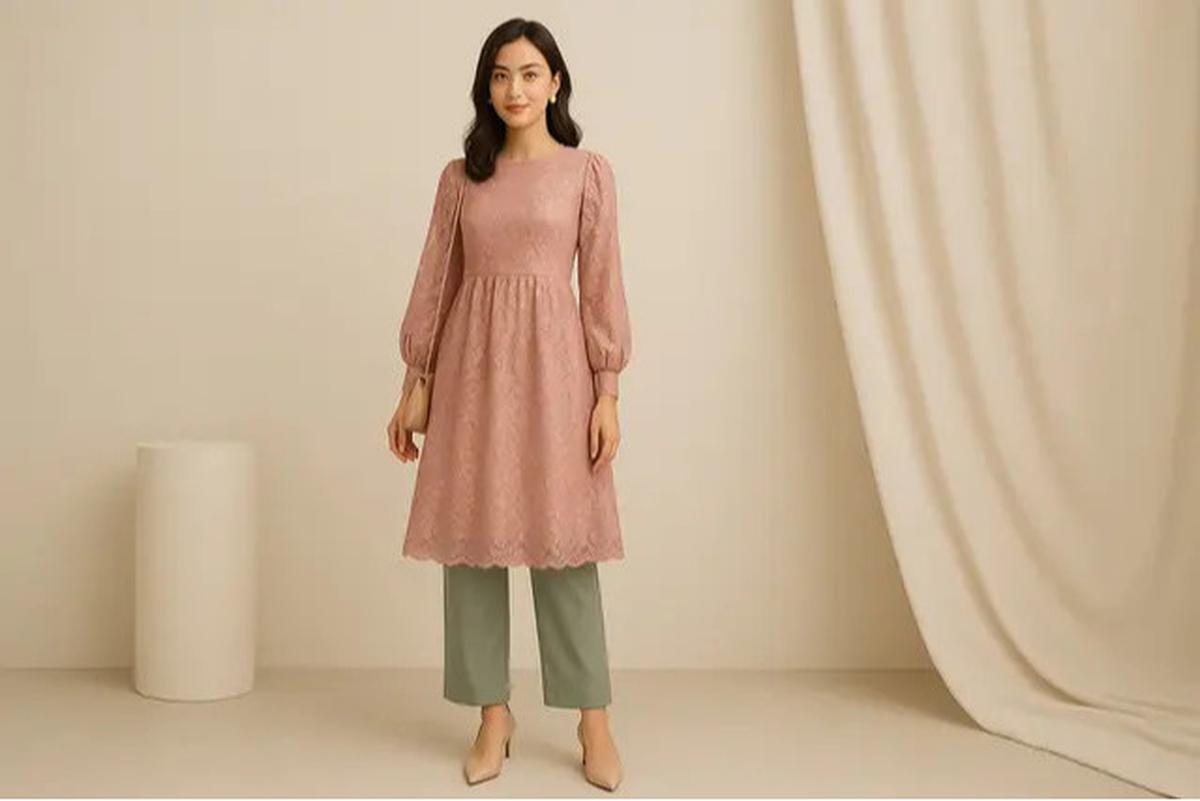 7 Model Gamis Brokat Selutut Non Hijab yang Sopan dan Elegan, Anti Kaku
